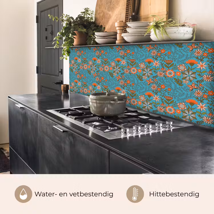 Bohemian - Bloemen - Oranje - Retro - Design keuken achterwand 2 middel 871 -usp_NL