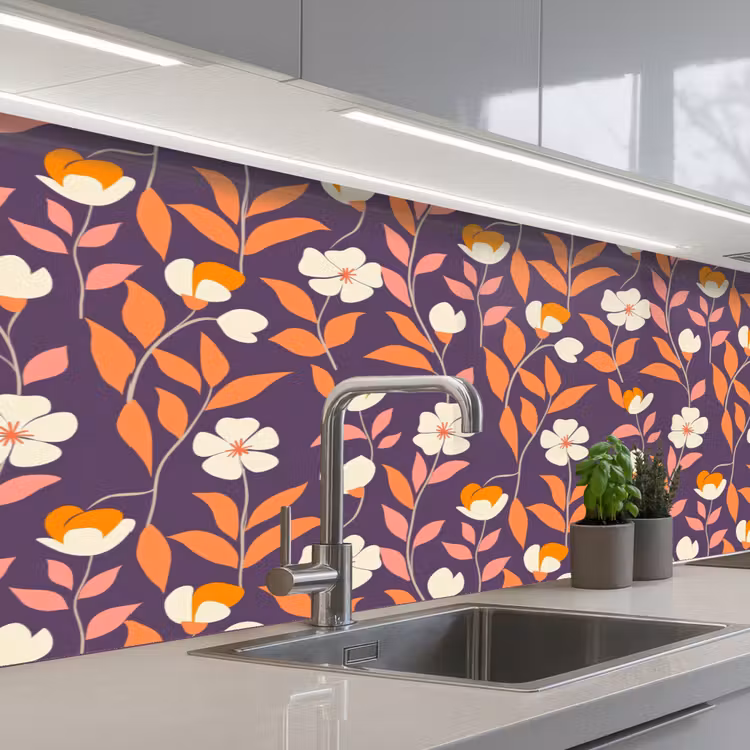 Boho - Vintage - Paars keuken achterwand 2 middel 871 -3d_schuin