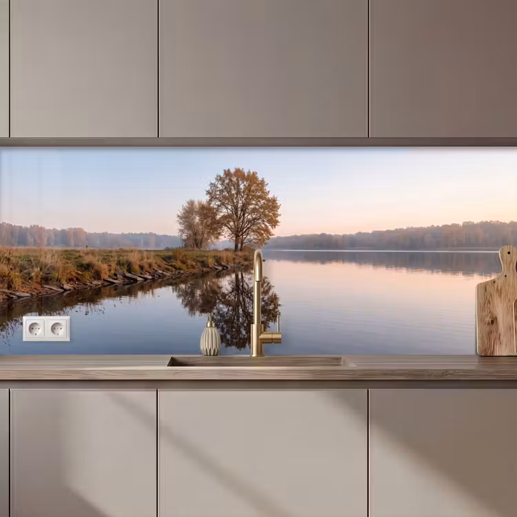 Bomen - Reflectie - Water - Zonsopgang - Serene keuken achterwand 2 middel zz_3dshopping