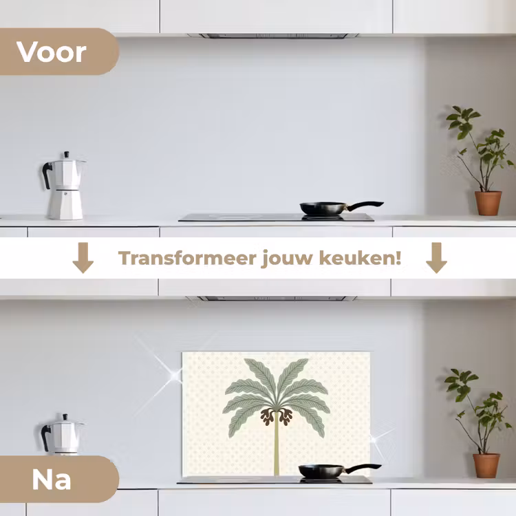 Boom - Bladeren - Groen - Decoratief - Beige keuken achterwand spatscherm klein -voor_na_NL