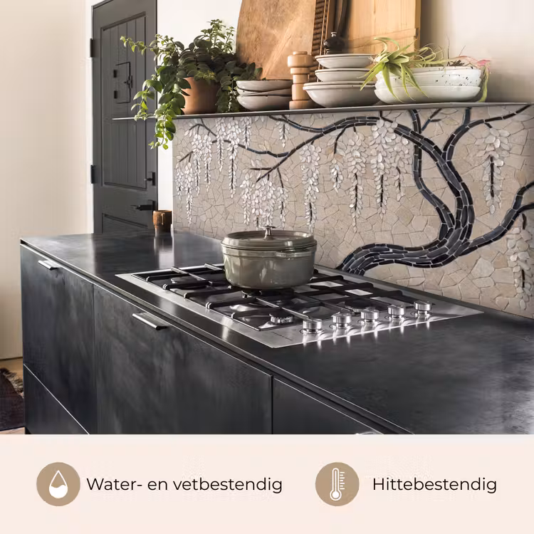 Boom - Bloemen - Mozaïek - Kunst - Wit keuken achterwand 2 middel -usp_NL