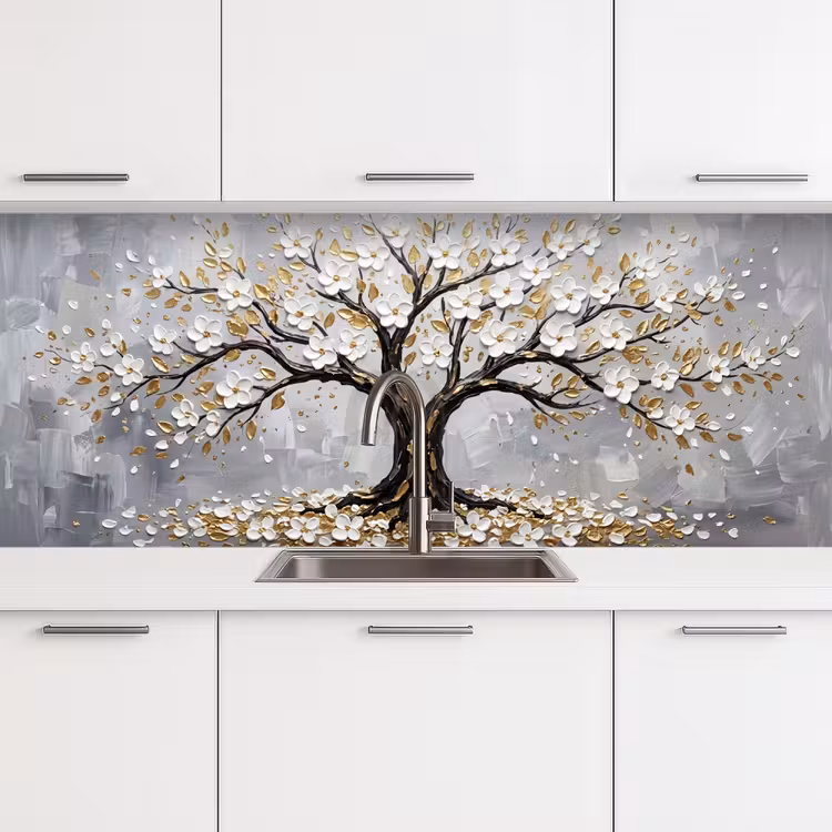 Boom - Bloemen - Natuur - Abstract - Wit keuken achterwand 2 middel -3d
