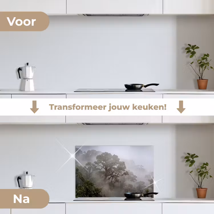 Boom - Mistig - Bos - Groen - Natuur keuken achterwand spatscherm klein -voor_na_NL
