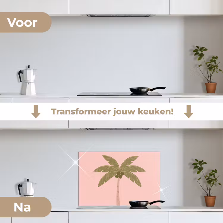 Boom - Palm - Natuur - Illustratie - Roze keuken achterwand spatscherm klein -voor_na_NL
