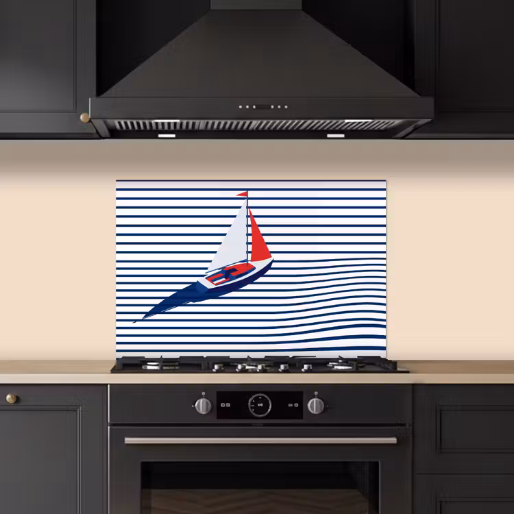 Boot - Water - Abstract - Blauw keuken achterwand spatscherm klein -sfeer1