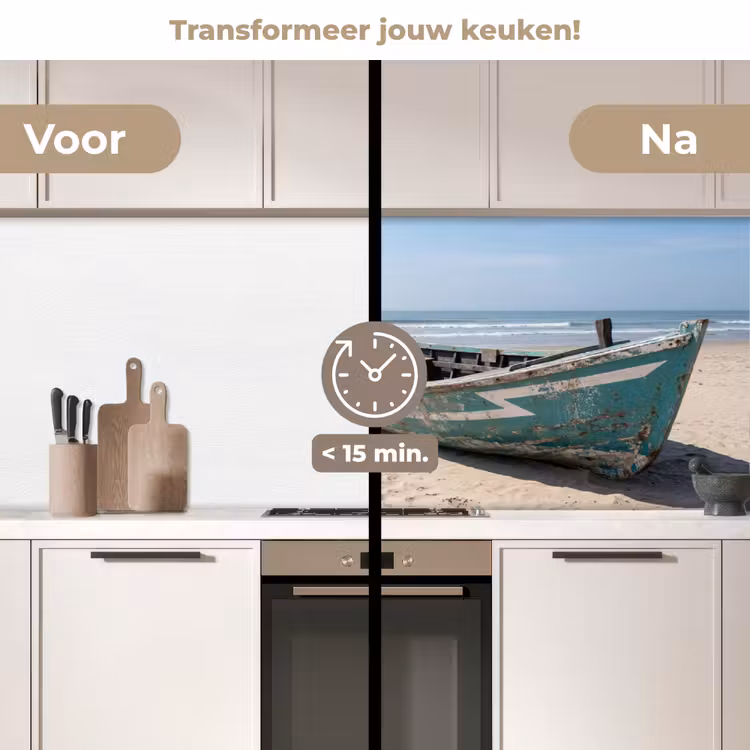 Boot - Zandstrand - Zee keuken achterwand 2 middel -voor-na2_NL