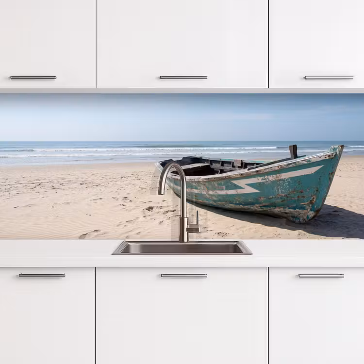 Boot - Zandstrand - Zee keuken achterwand 2 middel -3d