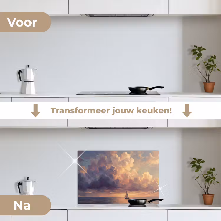 Boot - Zonsondergang - Zee - Natuur - Goud keuken achterwand spatscherm klein -voor_na_NL