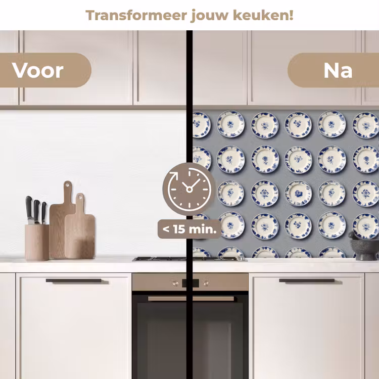 Borden - Bloemen - Blauw - Wit keuken achterwand 2 middel 871 -voor-na2_NL
