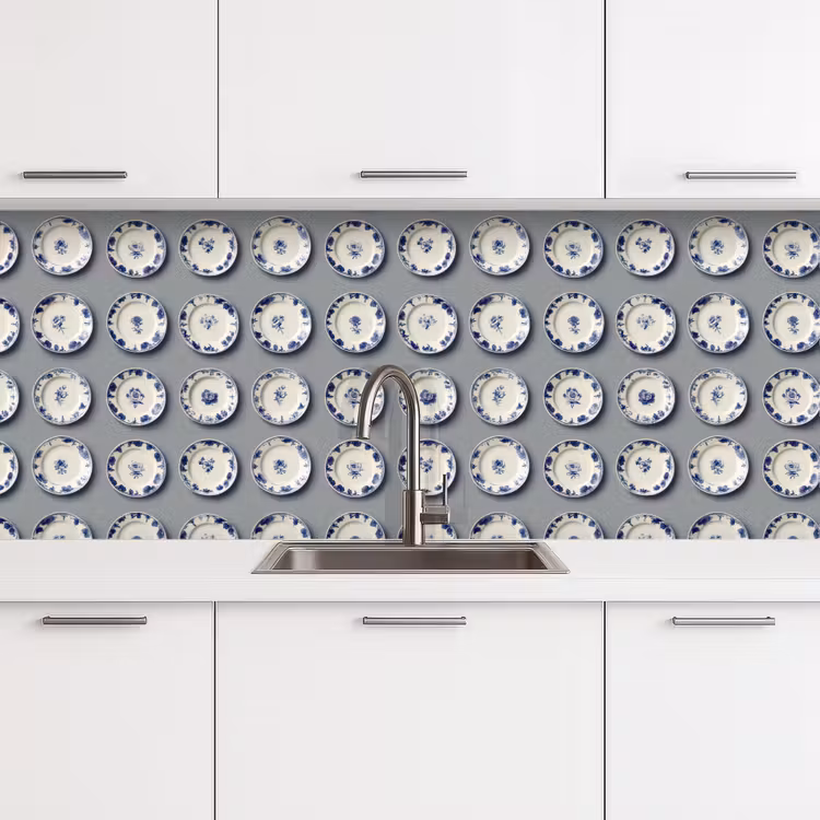 Borden - Bloemen - Blauw - Wit keuken achterwand 2 middel 871 -3d