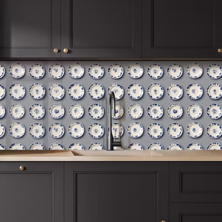 Borden - Bloemen - Blauw - Wit keuken achterwand 2 middel 871 -sfeer1