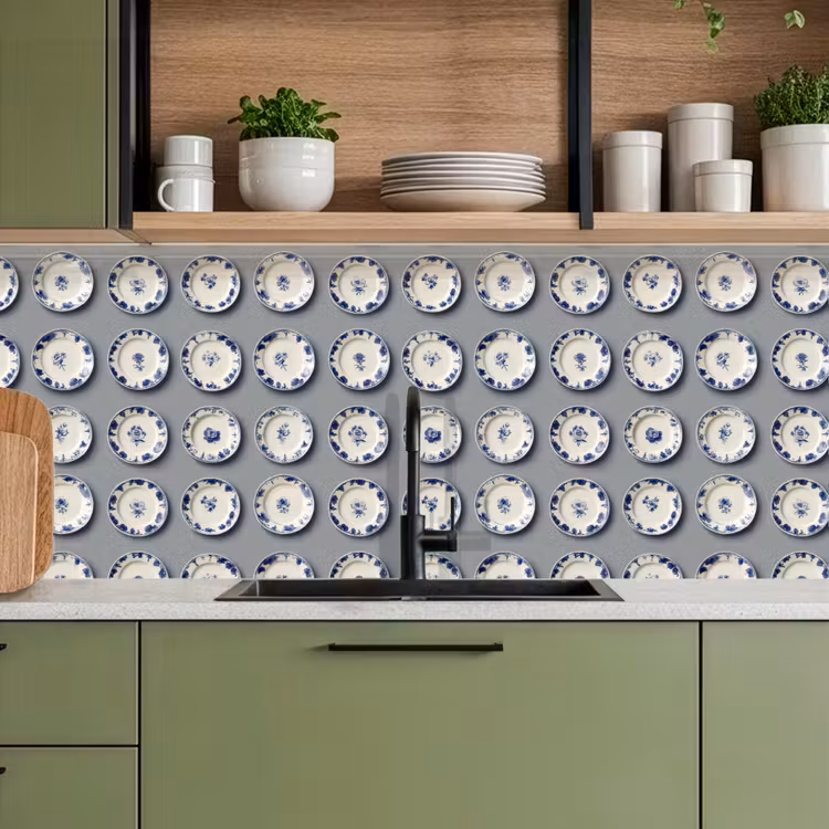 Borden - Bloemen - Blauw - Wit keuken achterwand 2 middel 871 -sfeer3