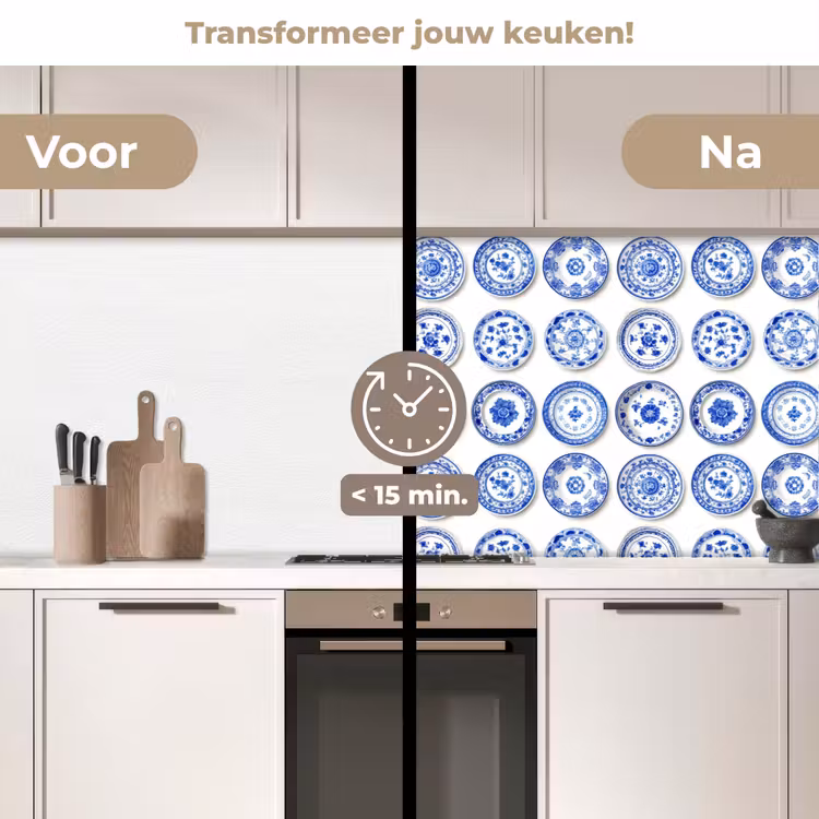 Borden - Bloemen - Patroon - Blauw keuken achterwand 2 middel 871 -voor-na2_NL