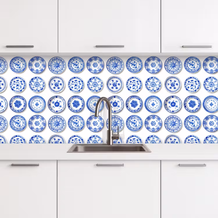 Borden - Bloemen - Patroon - Blauw keuken achterwand 2 middel 871 -3d