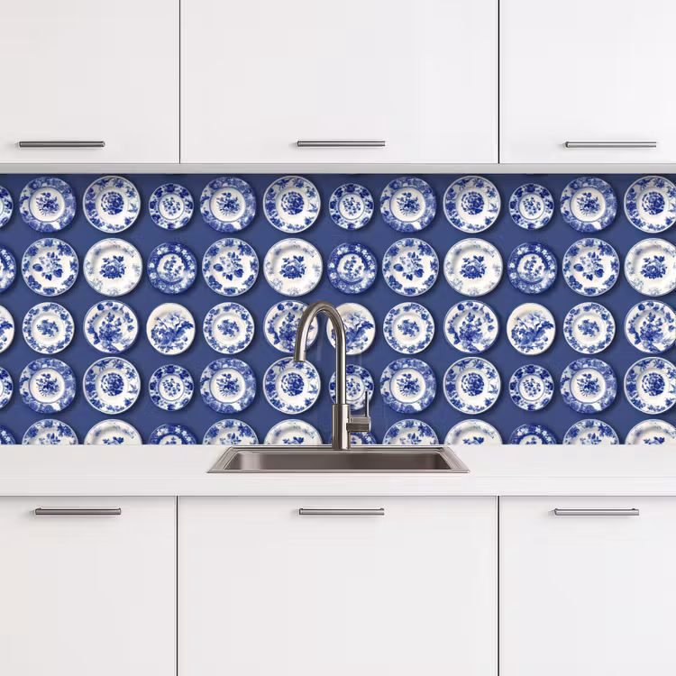 Borden - Floraal - Blauw keuken achterwand 2 middel 871 -3d