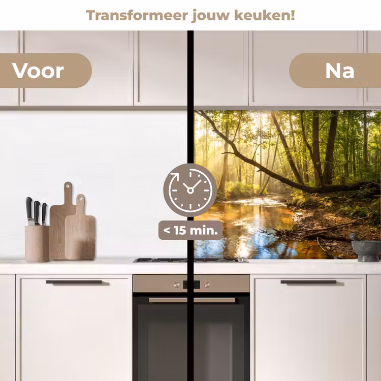 Bos - Beek - Zonlicht - Natuur - Groen keuken achterwand 2 middel -voor-na2_NL
