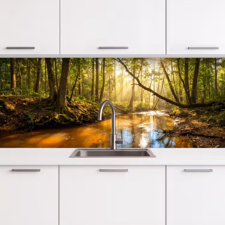 Bos - Beek - Zonlicht - Natuur - Groen keuken achterwand 2 middel -3d
