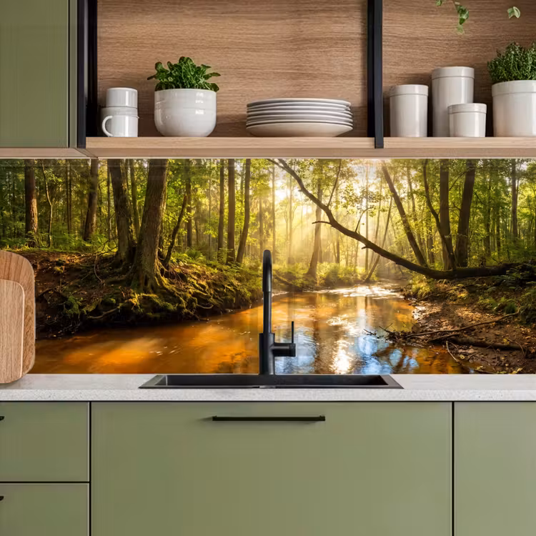 Bos - Beek - Zonlicht - Natuur - Groen keuken achterwand 2 middel -sfeer3