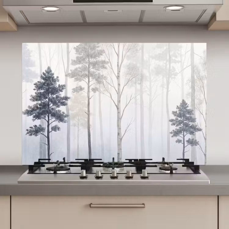 Bos - Bomen - Mist - Natuur - Illustratie - Grijs keuken achterwand 2 middel zz_3dshopping