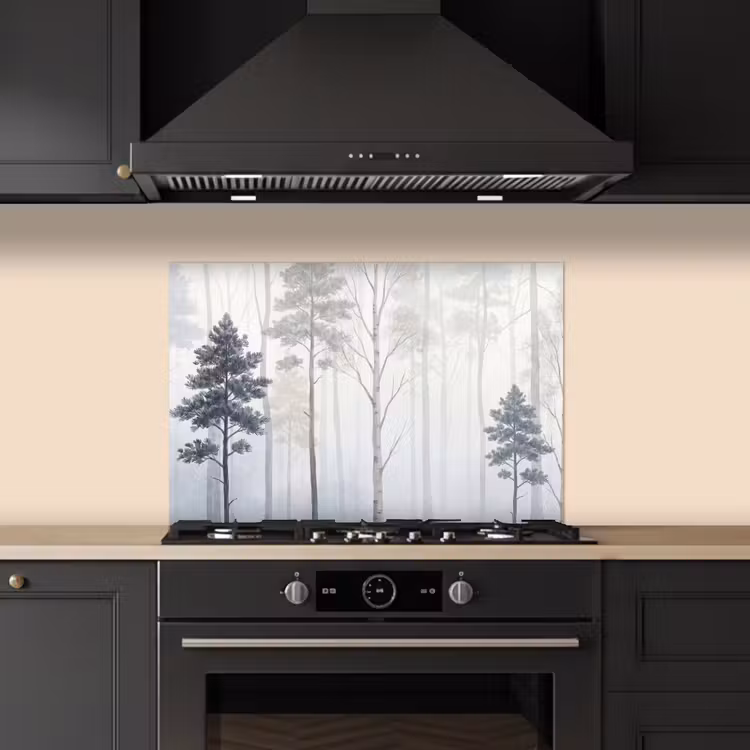 Bos - Bomen - Mist - Natuur - Illustratie - Grijs keuken achterwand 2 middel -3d_schuin