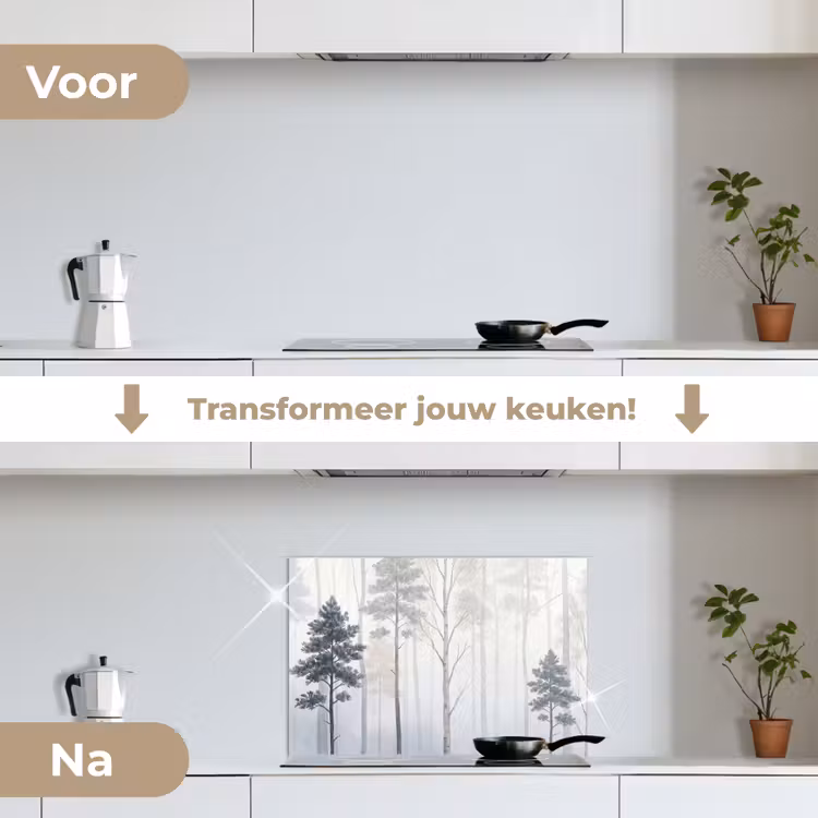 Bos - Bomen - Mist - Natuur - Illustratie - Grijs keuken achterwand 2 middel -voor-na2_NL