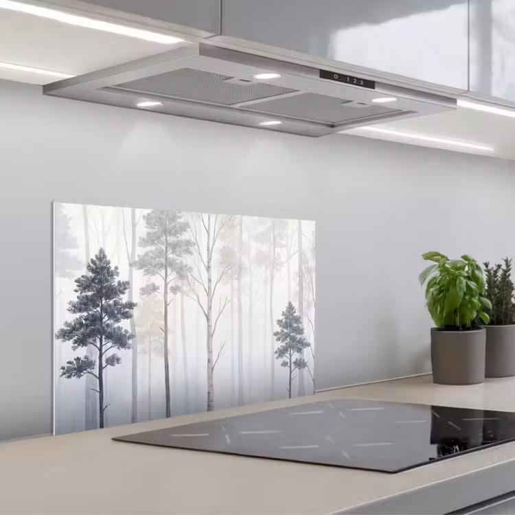 Bos - Bomen - Mist - Natuur - Illustratie - Grijs keuken achterwand 2 middel -usp_NL