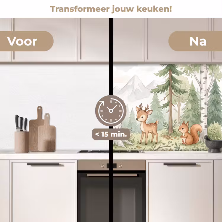 Bos - Dieren - Groen keuken achterwand 2 middel -voor-na2_NL