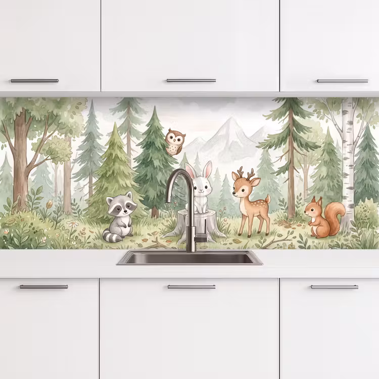 Bos - Dieren - Groen keuken achterwand 2 middel -3d