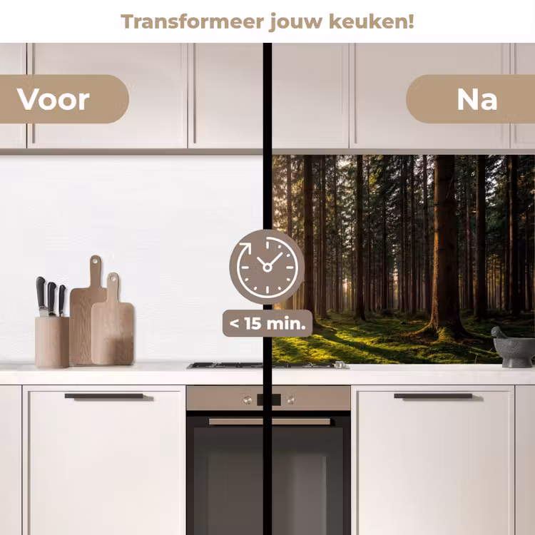 Bos - Gras - Zonlicht keuken achterwand 2 middel -voor-na2_NL