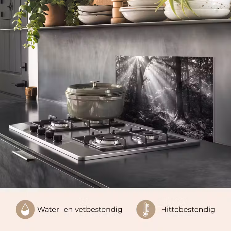 Bos - Lichtstralen - Natuur - Zwart-wit keuken achterwand spatscherm klein -usp_NL