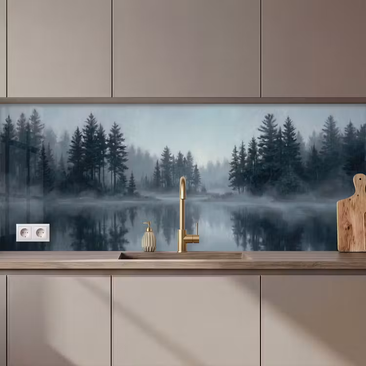 Bos - Meer - Mist - Natuur - Grijs keuken achterwand 2 middel zz_3dshopping