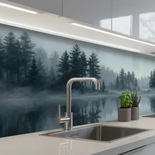 Bos - Meer - Mist - Natuur - Grijs keuken achterwand 2 middel -3d_schuin