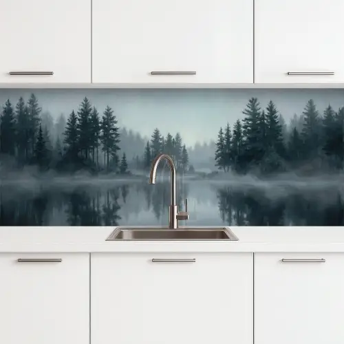 Bos - Meer - Mist - Natuur - Grijs keuken achterwand 2 middel -3d
