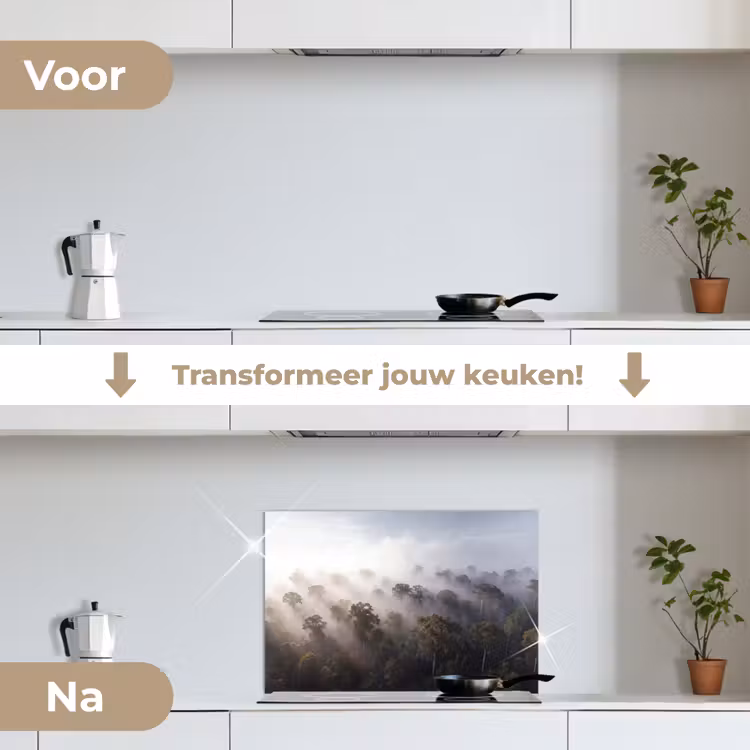Bos - Mist - Natuur - Groen keuken achterwand spatscherm klein -voor_na_NL