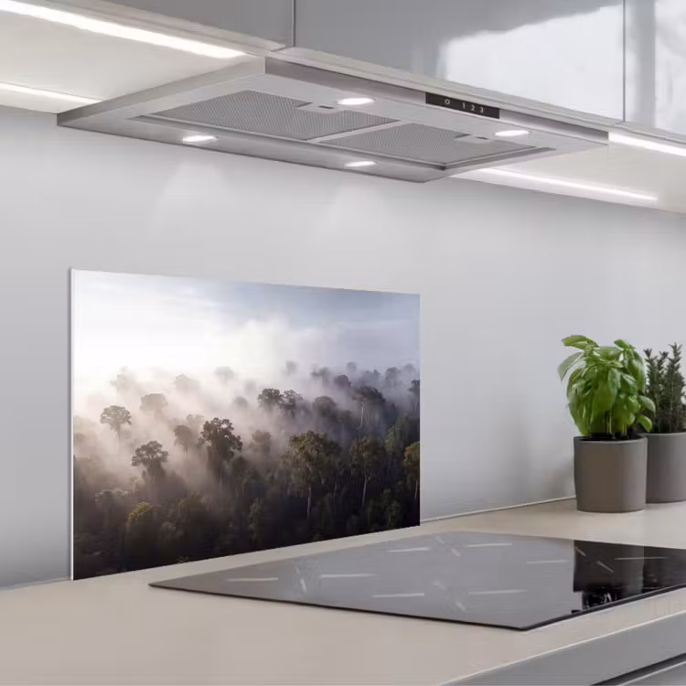 Bos - Mist - Natuur - Groen keuken achterwand spatscherm klein -3d_schuin