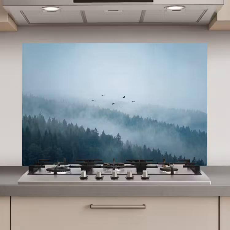 Bos - Mist - Vogels - Natuur - Groen keuken achterwand spatscherm klein -3d_website