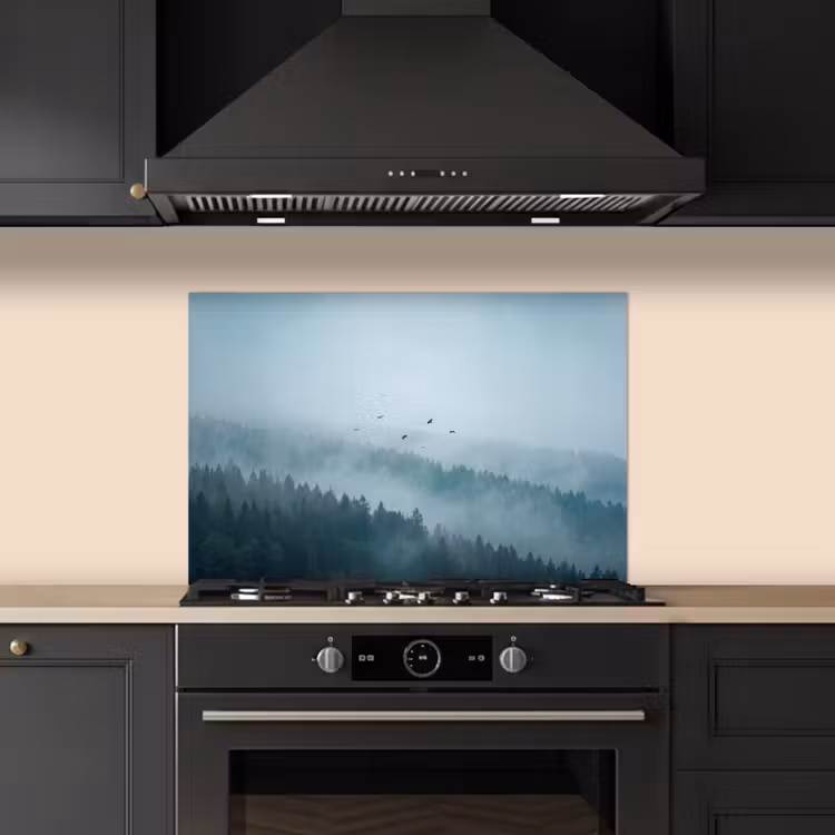 Bos - Mist - Vogels - Natuur - Groen keuken achterwand spatscherm klein -sfeer1