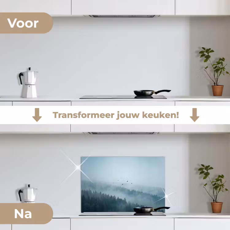 Bos - Mist - Vogels - Natuur - Groen keuken achterwand spatscherm klein -voor_na_NL