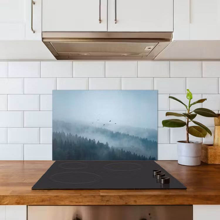 Bos - Mist - Vogels - Natuur - Groen keuken achterwand spatscherm klein -sfeer2