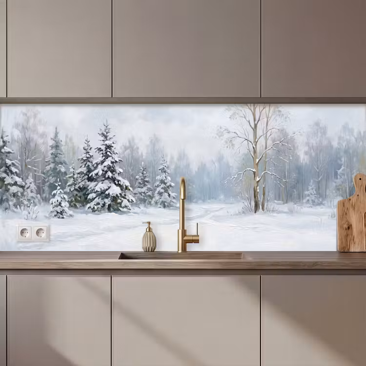 Bospad - Dennen - Sneeuw - Winter - Rustgevend keuken achterwand 2 middel zz_3dshopping