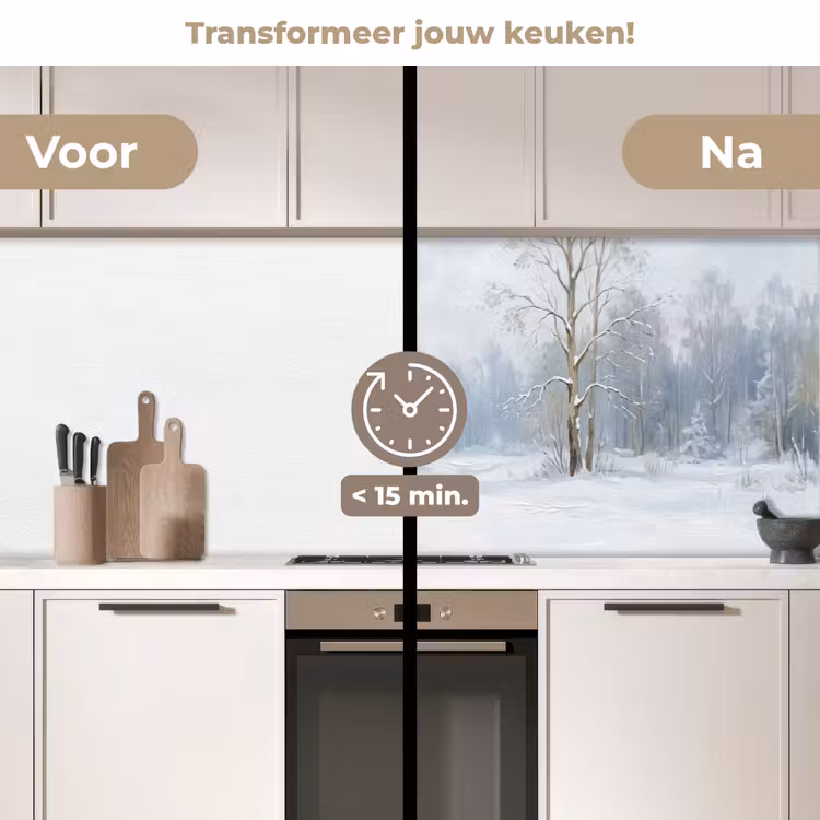 Bospad - Dennen - Sneeuw - Winter - Rustgevend keuken achterwand 2 middel -voor-na2_NL