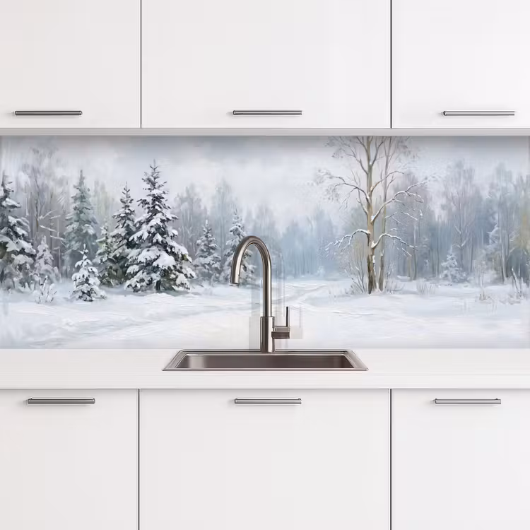 Bospad - Dennen - Sneeuw - Winter - Rustgevend keuken achterwand 2 middel -3d