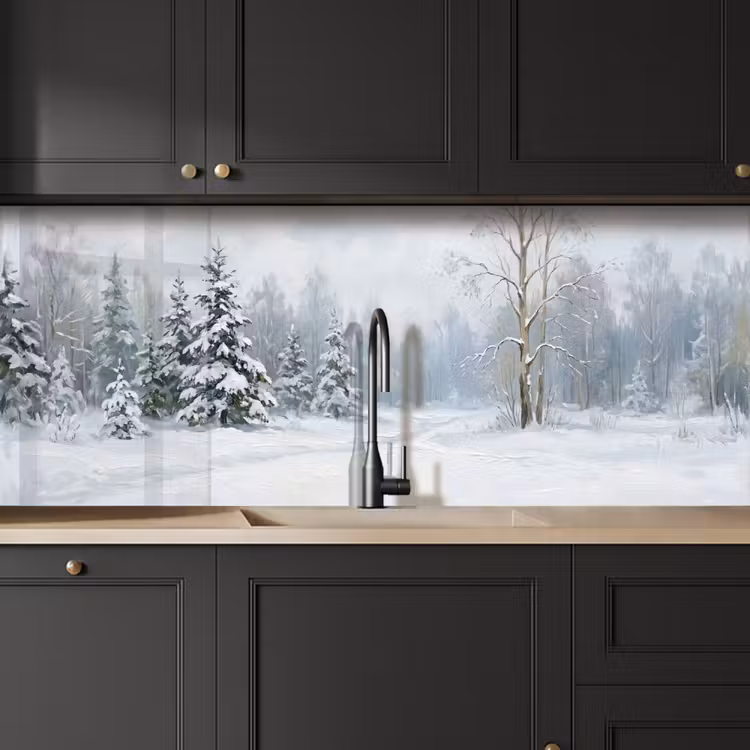 Bospad - Dennen - Sneeuw - Winter - Rustgevend keuken achterwand 2 middel -sfeer1