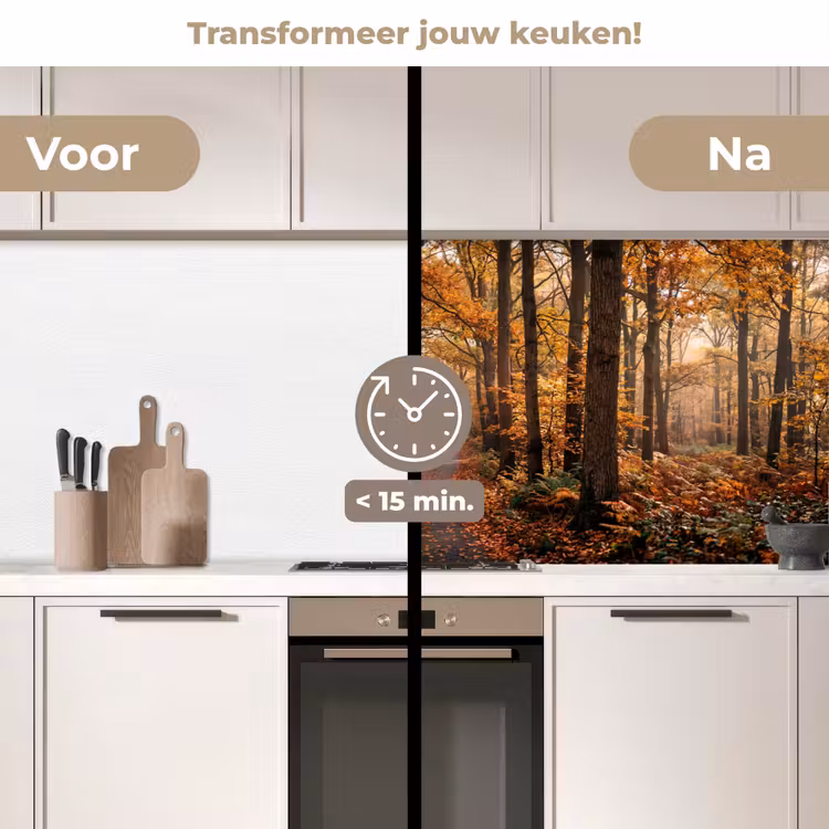 Bospad - Herfstbos - Bladeren - Oranje - Nostalgisch keuken achterwand 2 middel -voor-na2_NL