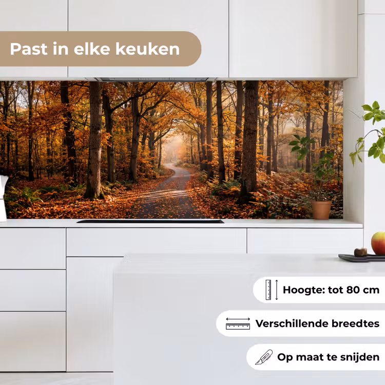 Bospad - Herfstbos - Bladeren - Oranje - Nostalgisch keuken achterwand 2 middel -sfeer4_NL