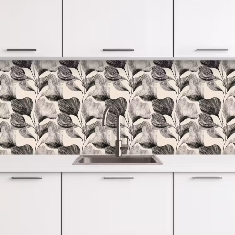 Botanisch - Bladeren - Zwart keuken achterwand 2 middel 871 -3d