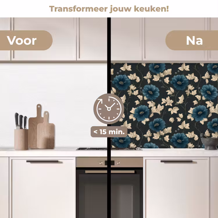 Botanisch - Bloemen - Blauw keuken achterwand 2 middel 871 -voor-na2_NL