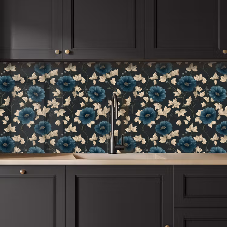 Botanisch - Bloemen - Blauw keuken achterwand 2 middel 871 -sfeer1