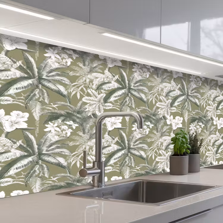 Botanisch - Bloemen - Groen keuken achterwand 2 middel 871 -3d_schuin