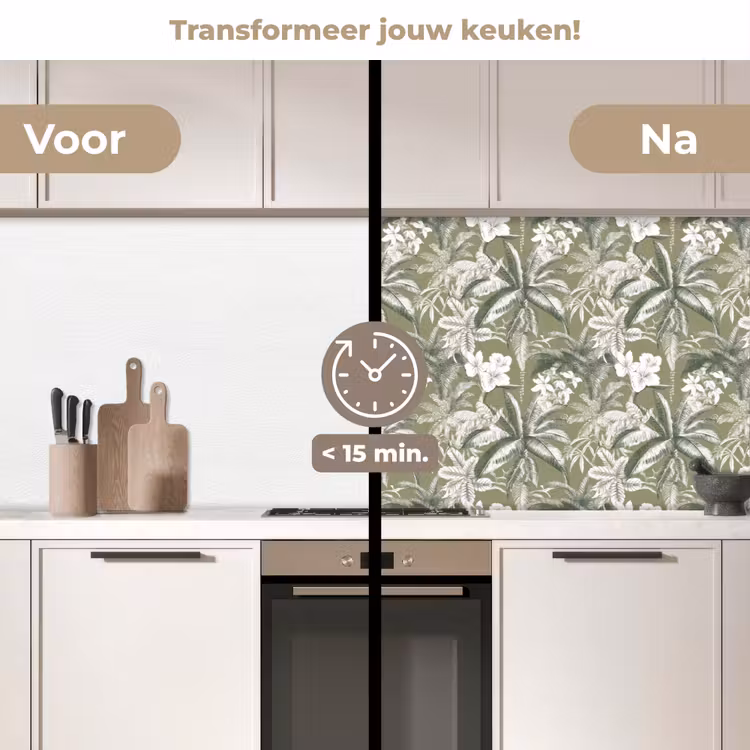 Botanisch - Bloemen - Groen keuken achterwand 2 middel 871 -voor-na2_NL